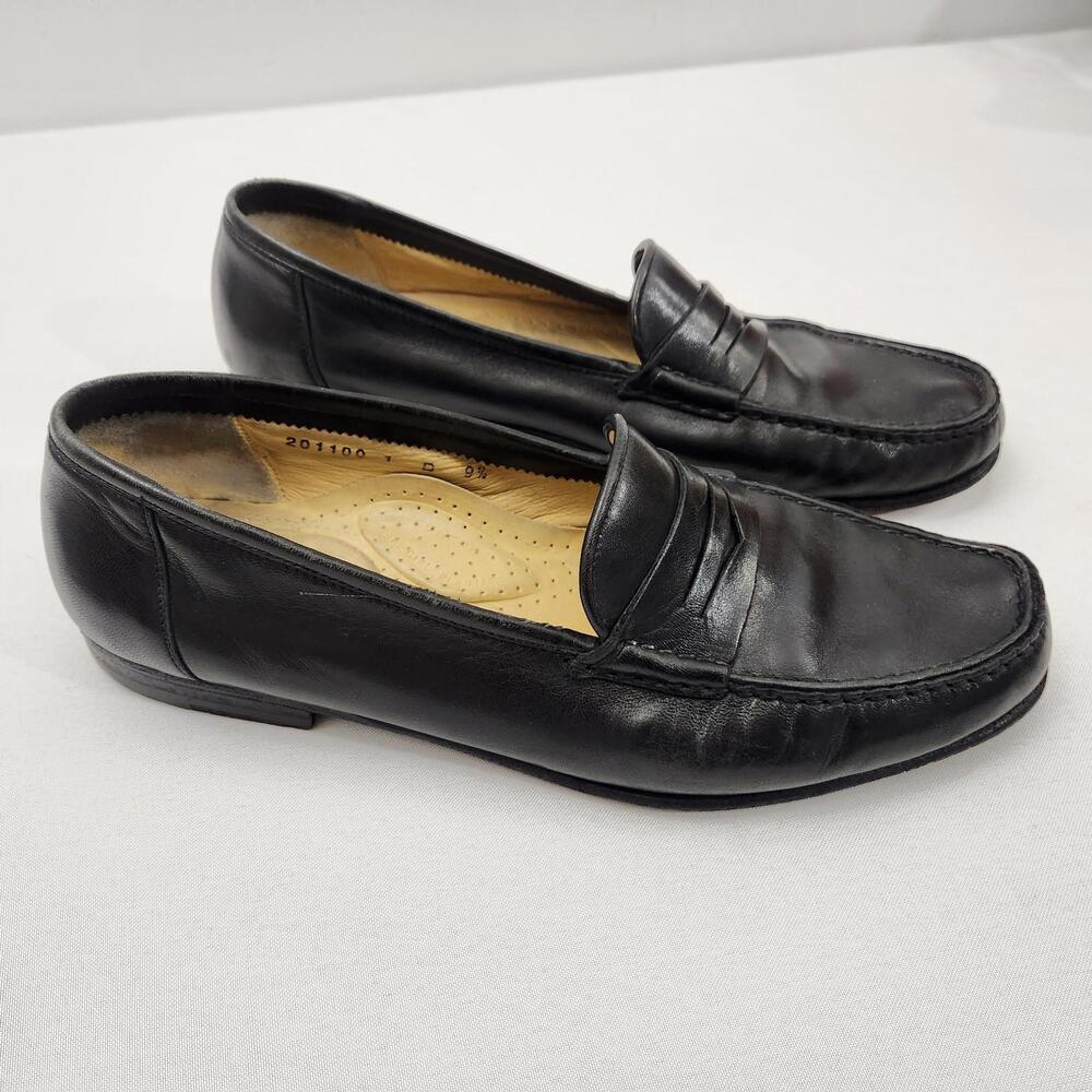 Santoni Penny Loafers Shoes Men’s 9.5 D Black Leather Slip On Made In Italy